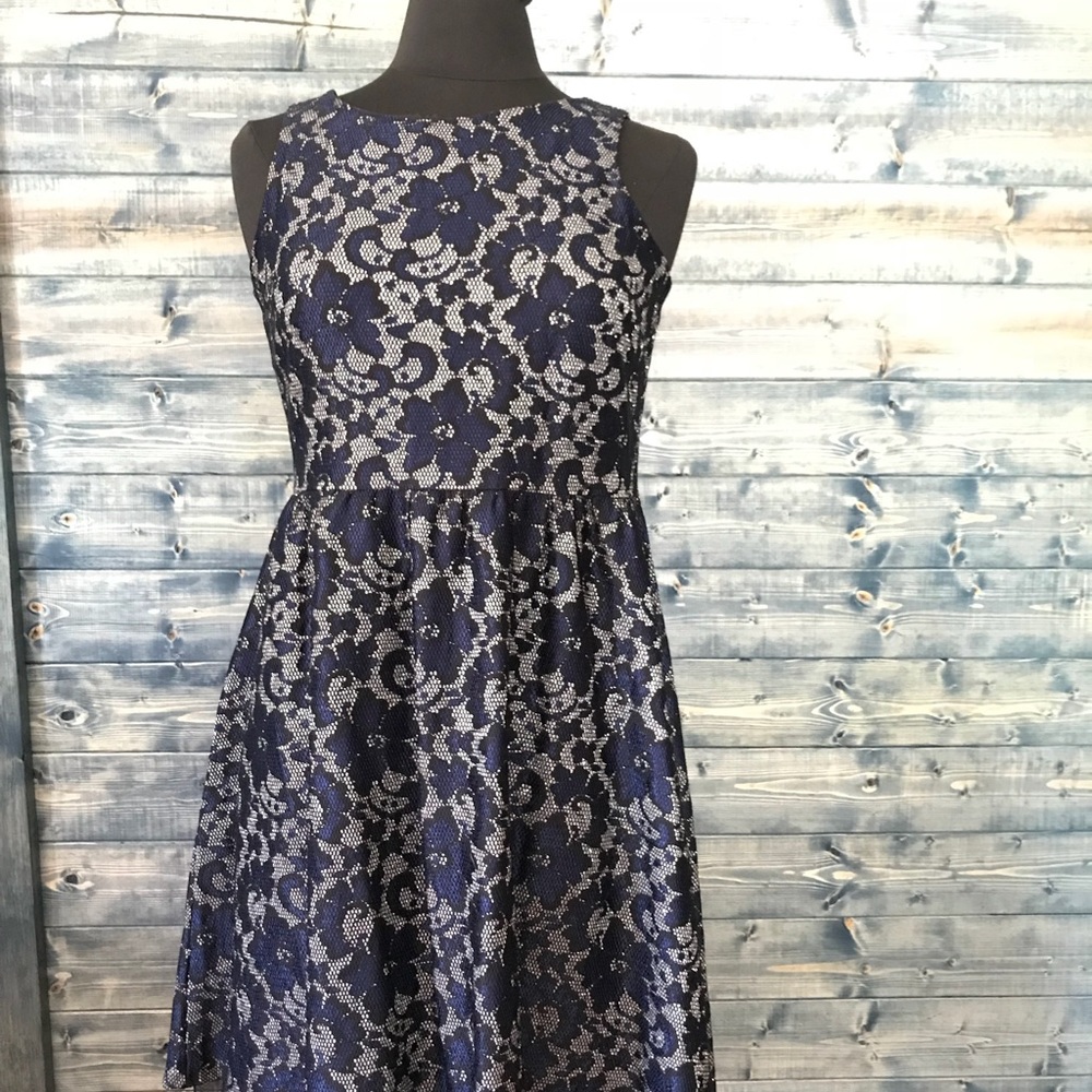Blue and silver lace dress